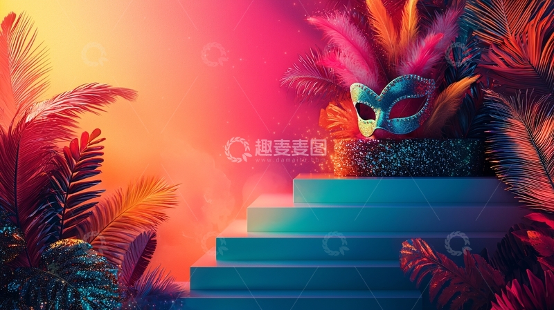 高清大图下载【趣麦麦图】舞台上的面具和羽毛