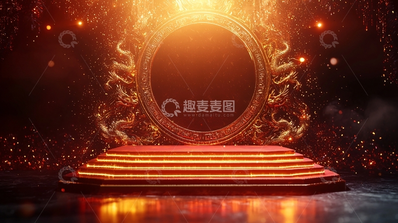高清大图下载【趣麦麦图】金色龙纹舞台背景