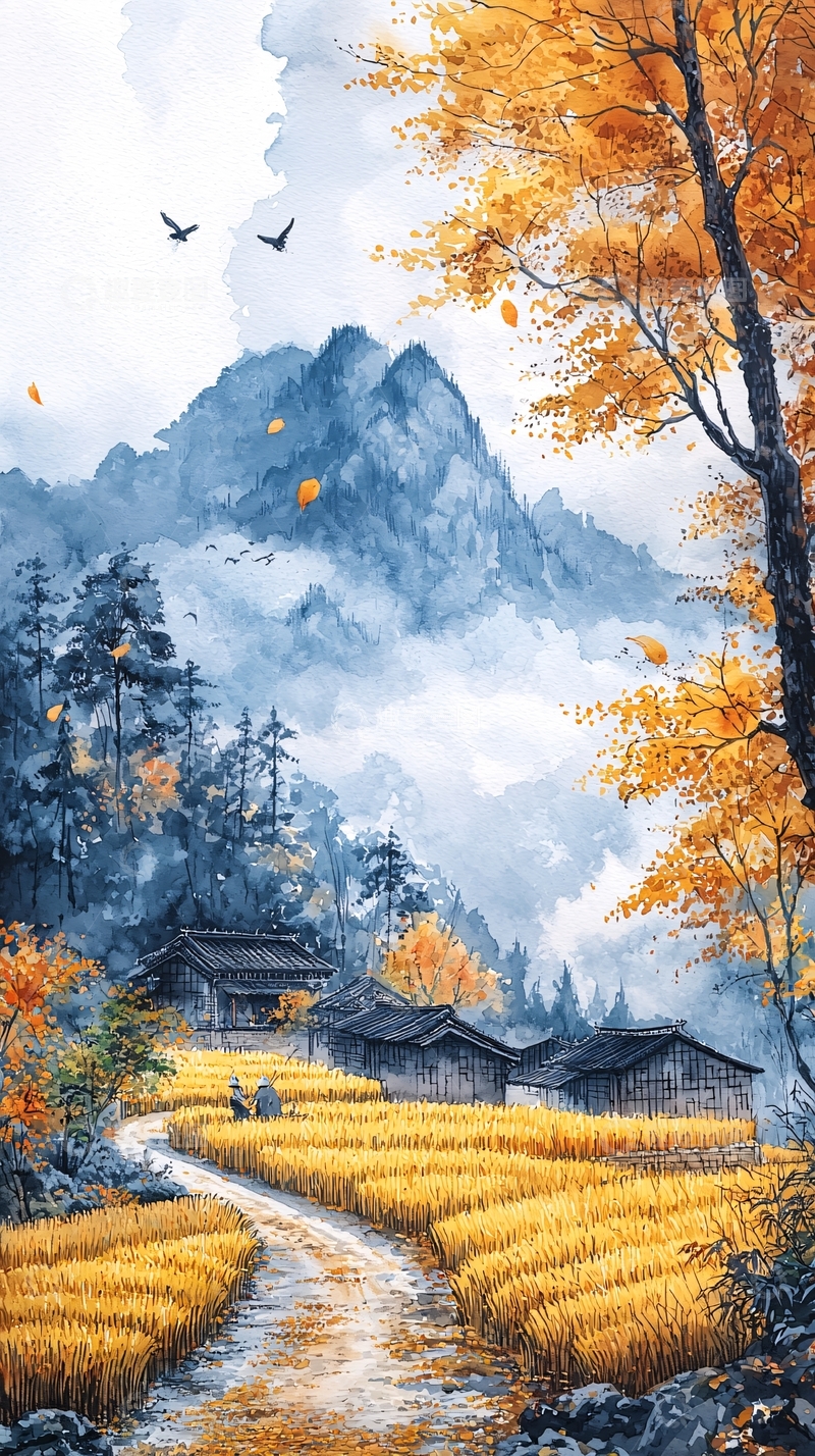 高清大图下载【趣麦麦图】秋日山村田园风光