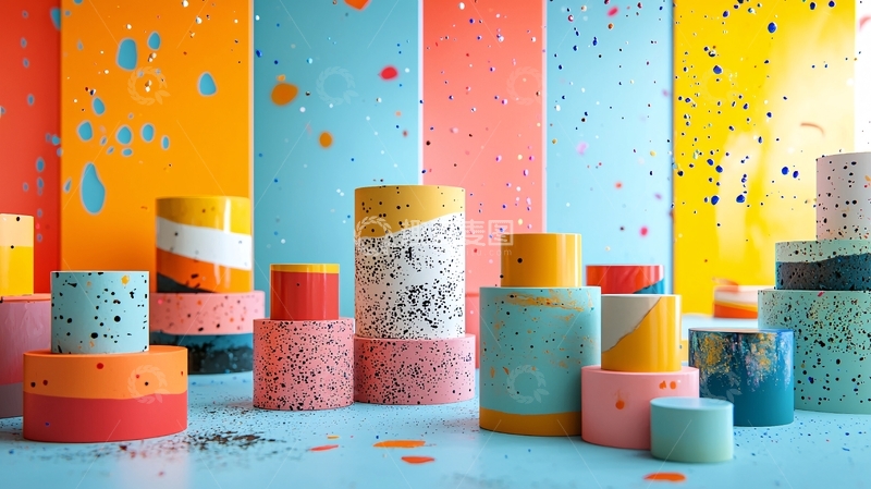 高清大图下载【趣麦麦图】彩色圆柱体堆叠