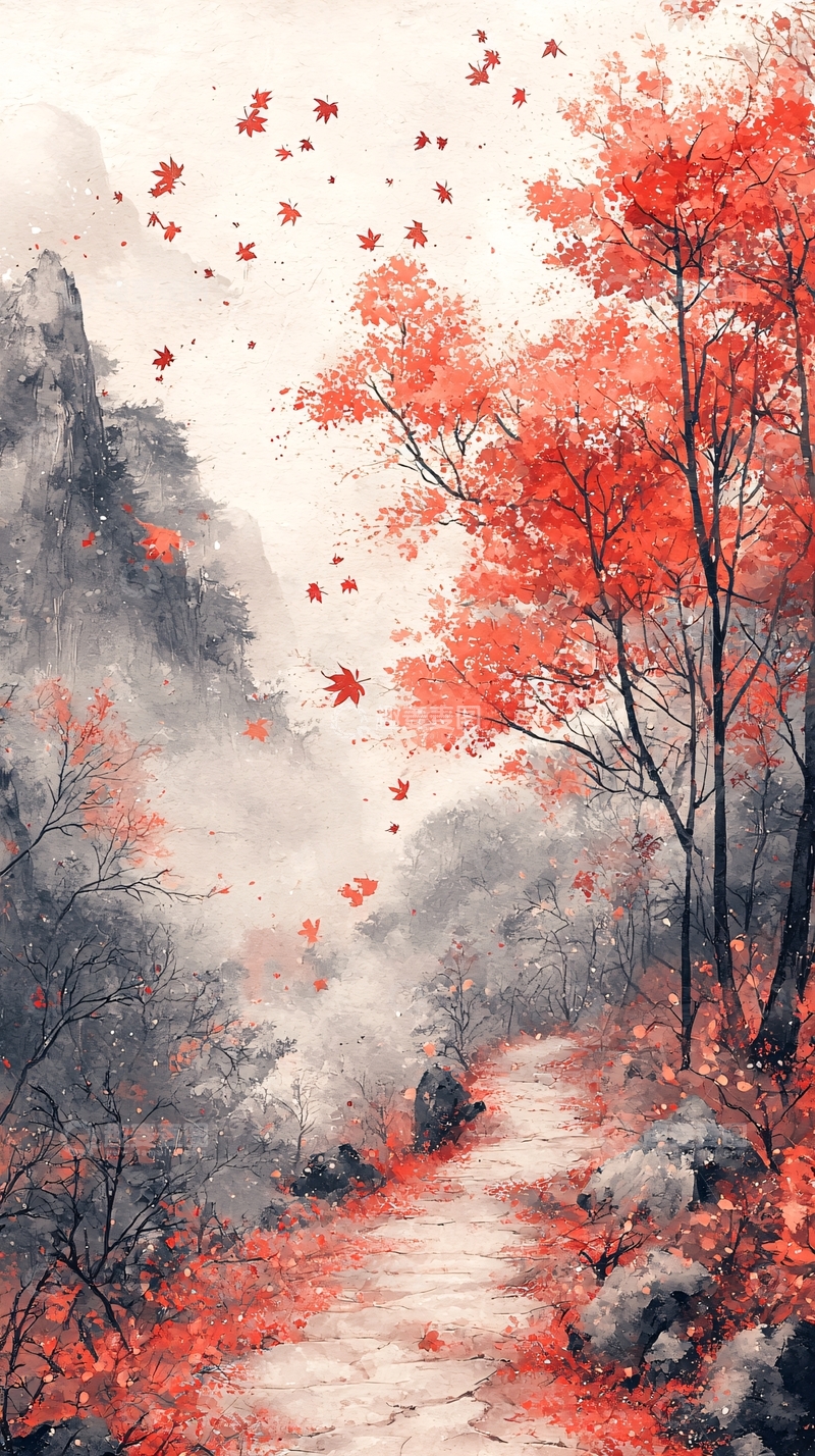 高清大图下载【趣麦麦图】红叶小道秋景图