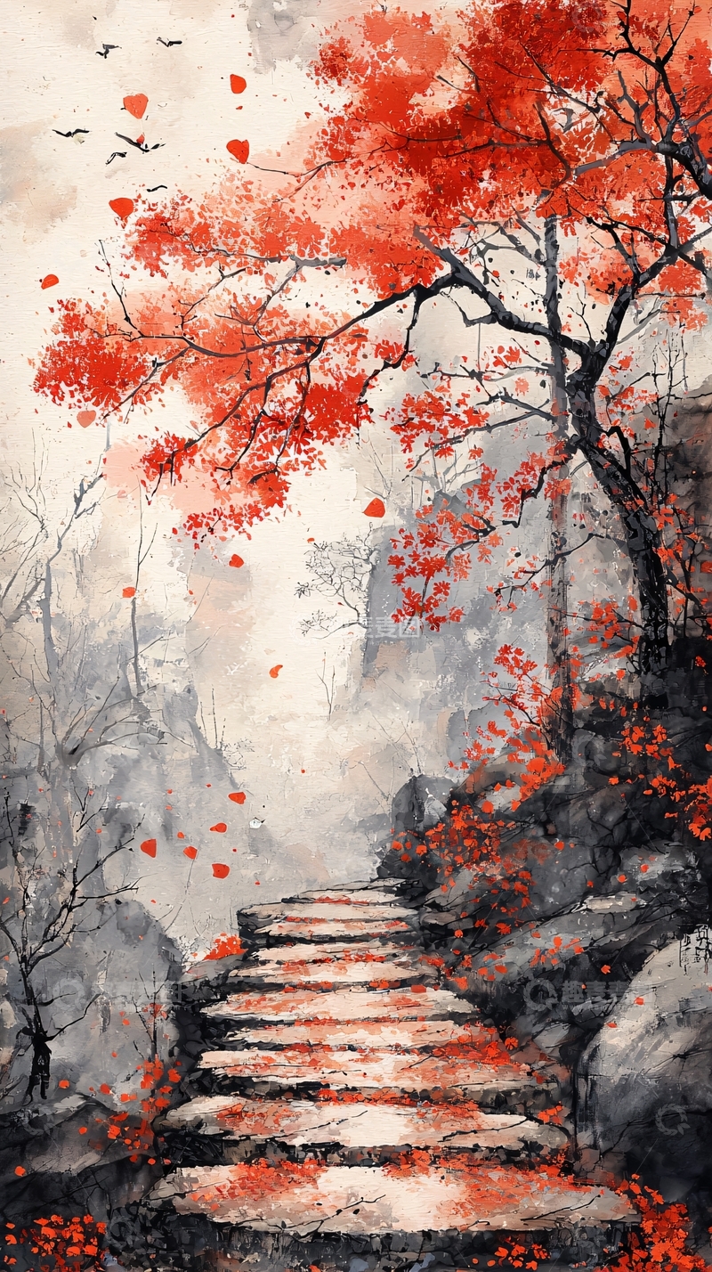 高清大图下载【趣麦麦图】红叶小径