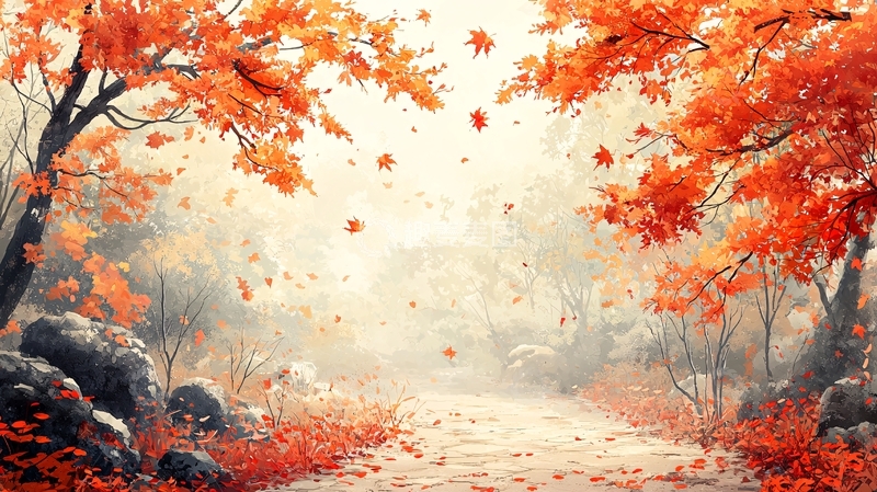 高清大图下载【趣麦麦图】秋日枫叶小路