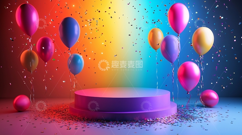 高清大图下载【趣麦麦图】彩色气球环绕展示台