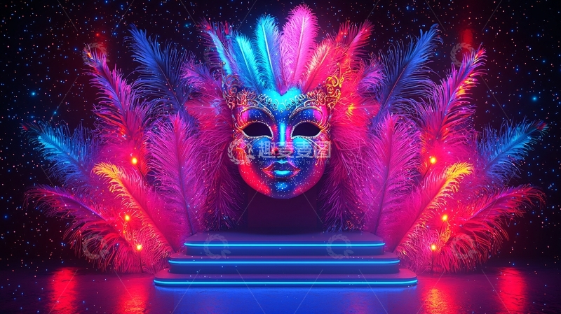 高清大图下载【趣麦麦图】霓虹灯羽毛面具舞台