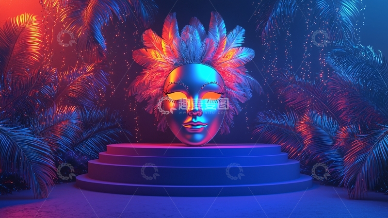 高清大图下载【趣麦麦图】霓虹灯下的金属面具