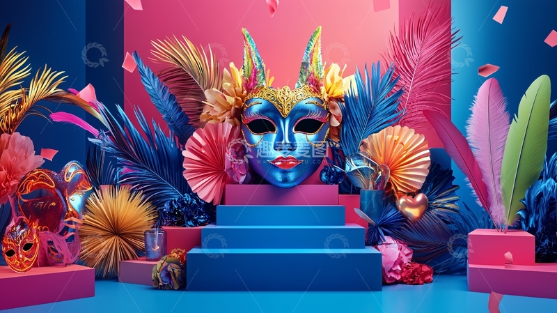 高清大图下载【趣麦麦图】彩色面具舞台背景