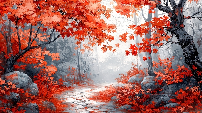 高清大图下载【趣麦麦图】红叶森林小路