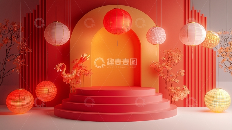 高清大图下载【趣麦麦图】红黄喜庆中式背景