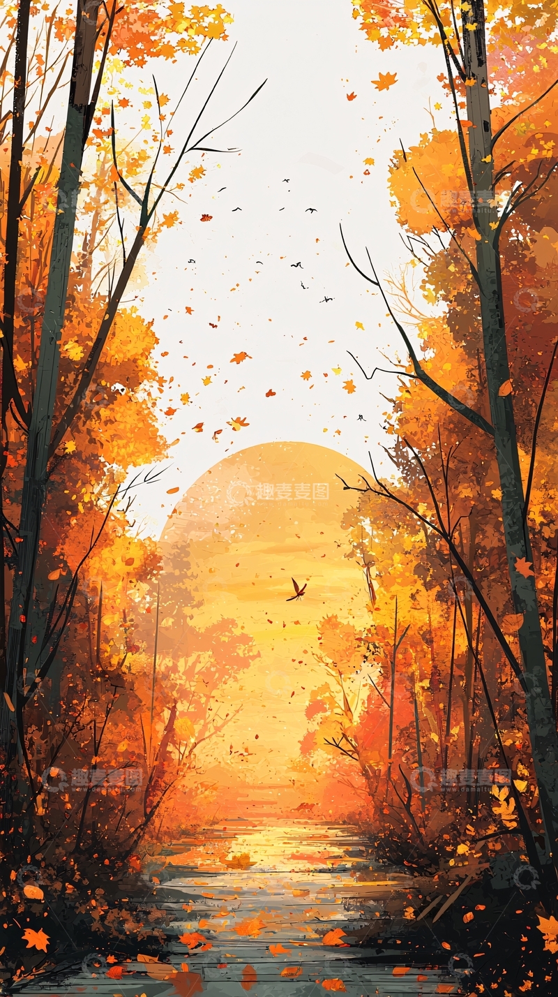 高清大图下载【趣麦麦图】秋季森林小溪日落