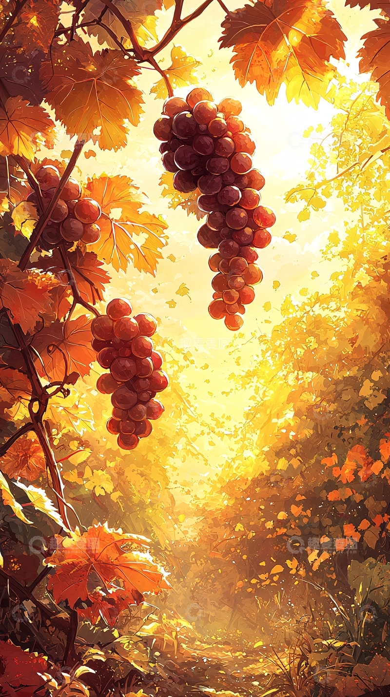 高清大图下载【趣麦麦图】阳光下的秋季葡萄园