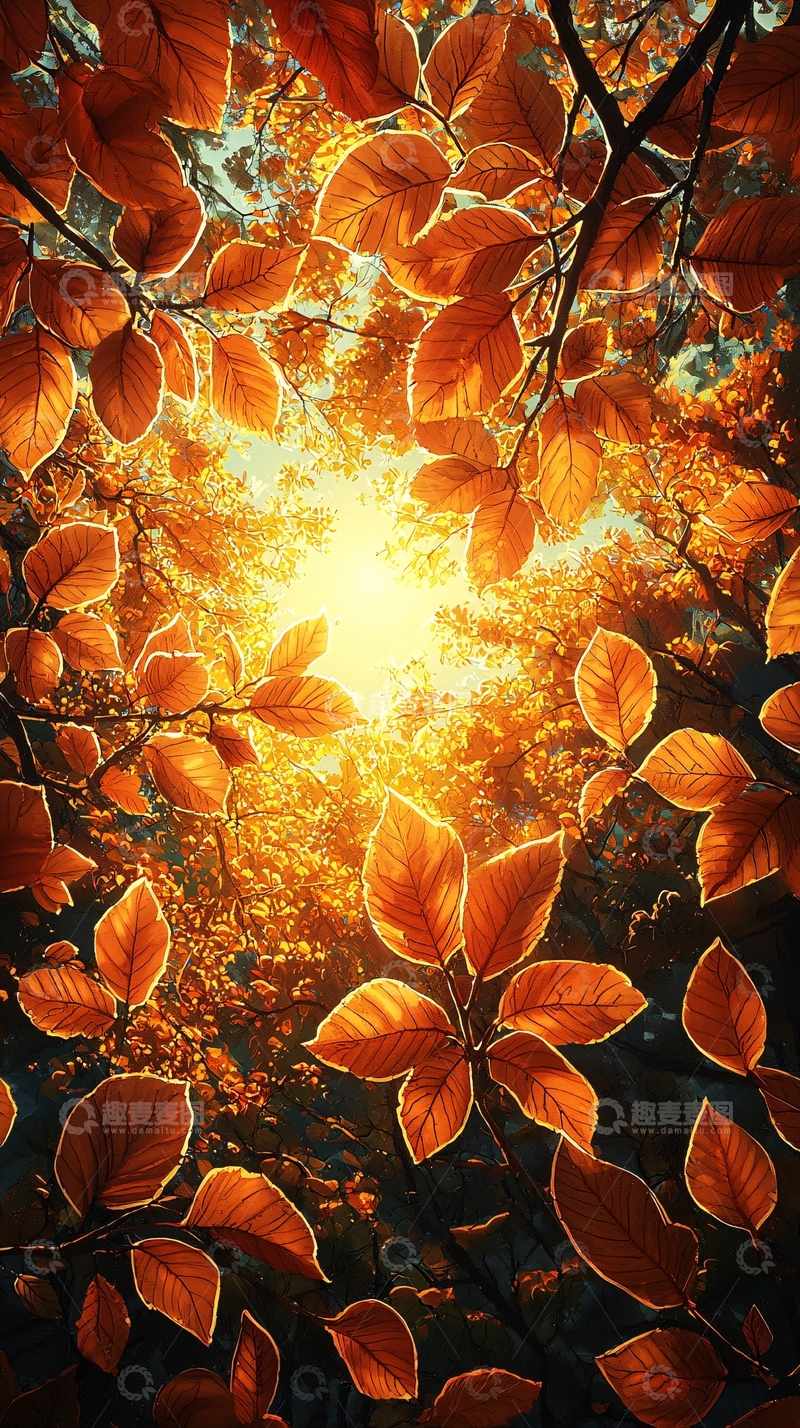 高清大图下载【趣麦麦图】秋日阳光透过树叶