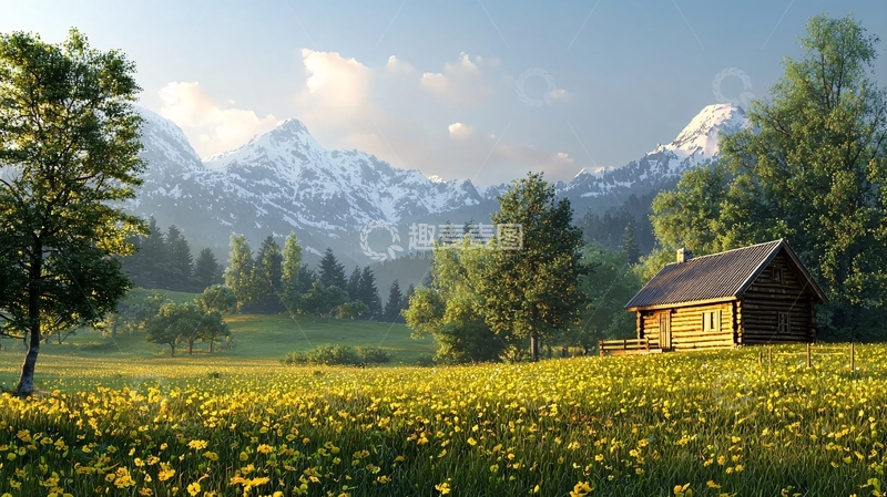 高清大图下载【趣麦麦图】山间木屋鲜花盛开
