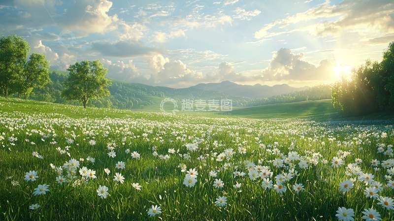 高清大图下载【趣麦麦图】阳光下盛开的野花田