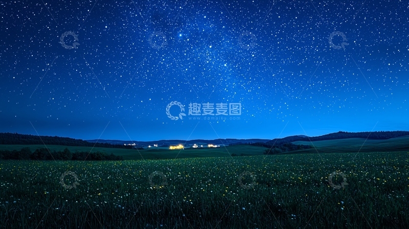 高清大图下载【趣麦麦图】星空下的绿色田野