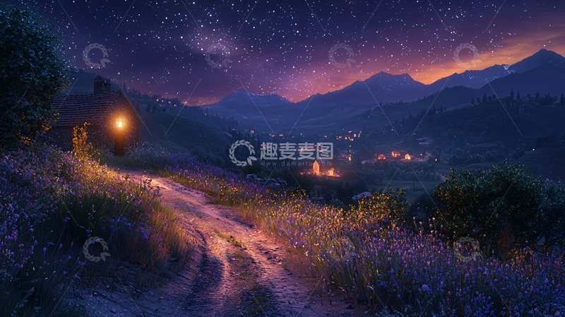 高清大图下载【趣麦麦图】星空下的山村小路