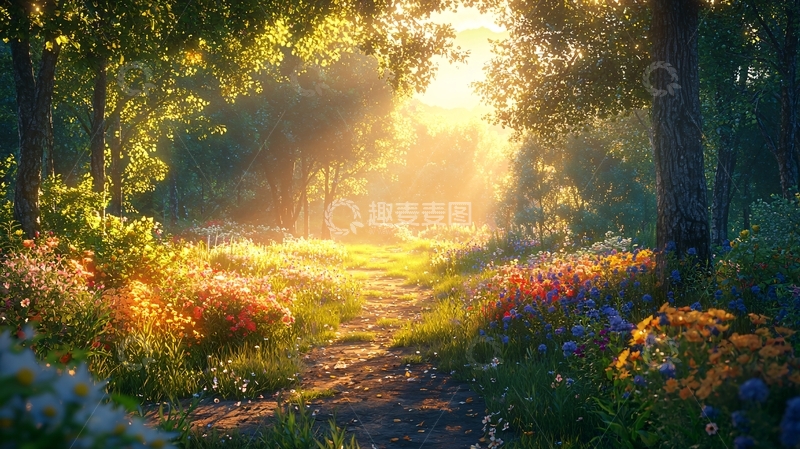 高清大图下载【趣麦麦图】阳光森林小路