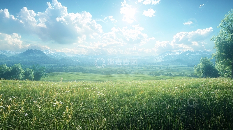 高清大图下载【趣麦麦图】阳光明媚的绿色田野