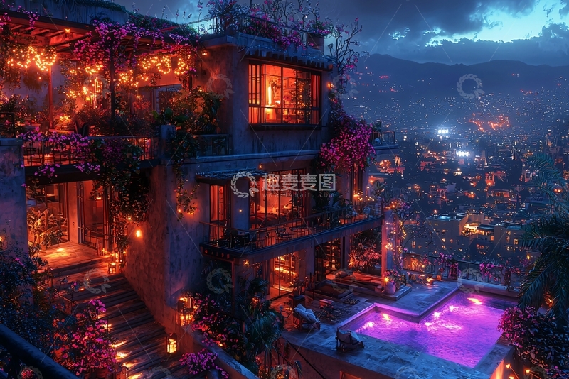 高清大图下载【趣麦麦图】夜景别墅13