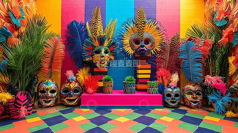 高清大图下载【趣麦麦图】彩色面具墙