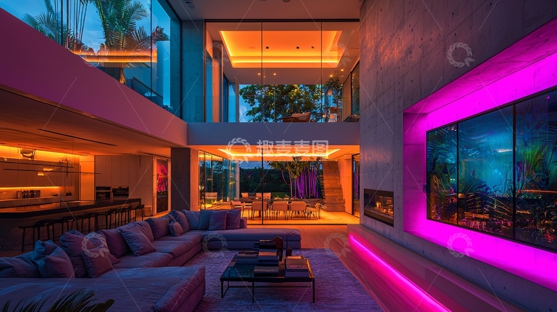 高清大图下载【趣麦麦图】现代简约别墅客厅夜景