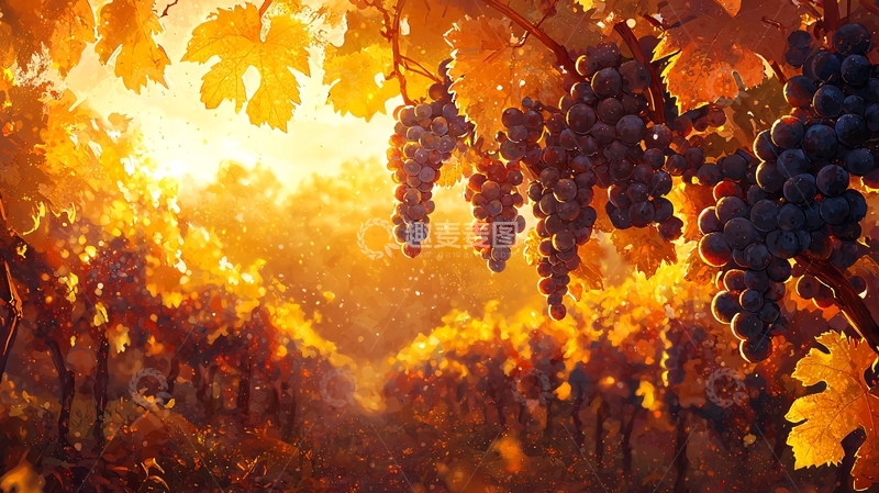 高清大图下载【趣麦麦图】夕阳下成熟的葡萄园
