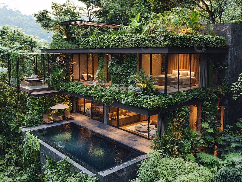 高清大图下载【趣麦麦图】绿植环绕的现代别墅