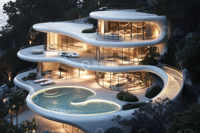 高清大图下载【趣麦麦图】山崖上的现代化豪华别墅