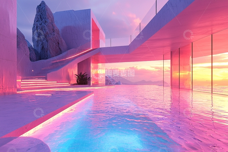 高清大图下载【趣麦麦图】极简主义梦幻泳池别墅