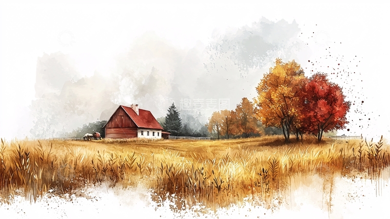 高清大图下载【趣麦麦图】水彩田园秋景