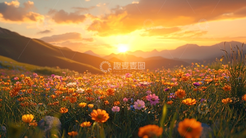 高清大图下载【趣麦麦图】山峦日出花海