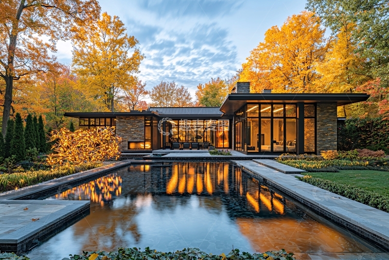 高清大图下载【趣麦麦图】秋日别墅庭院景观