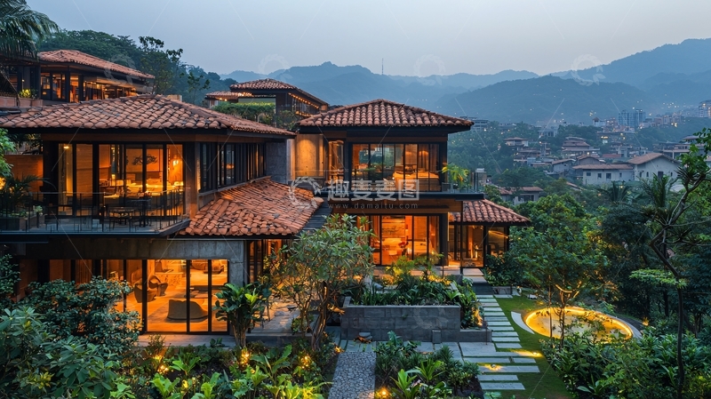 高清大图下载【趣麦麦图】山景别墅夜景