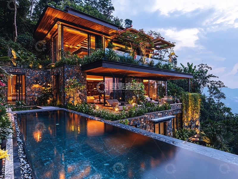 高清大图下载【趣麦麦图】山林别墅夜景