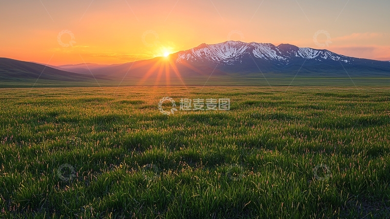 高清大图下载【趣麦麦图】日落雪山草原风景