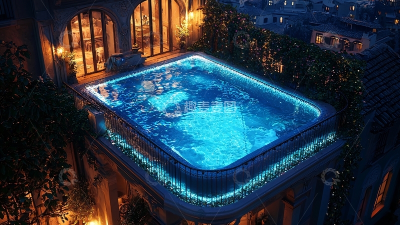 高清大图下载【趣麦麦图】夜景泳池