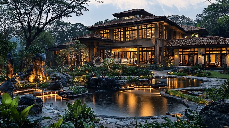 高清大图下载【趣麦麦图】夜景别墅14