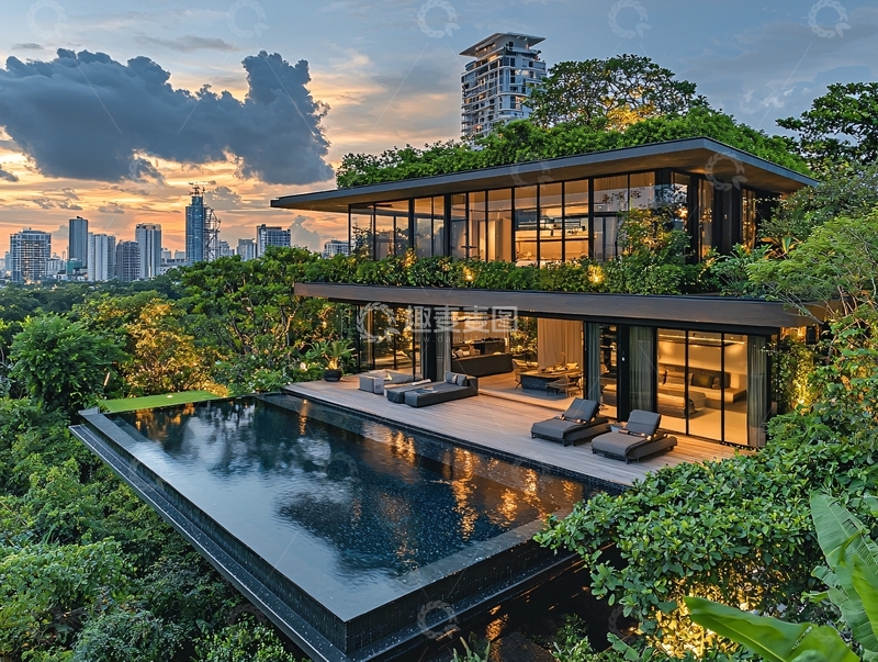 高清大图下载【趣麦麦图】绿色屋顶别墅