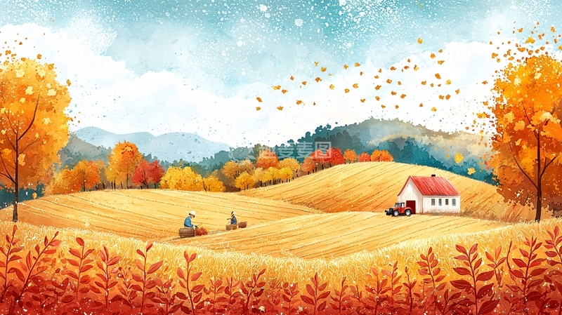 高清大图下载【趣麦麦图】秋收季节田园风光