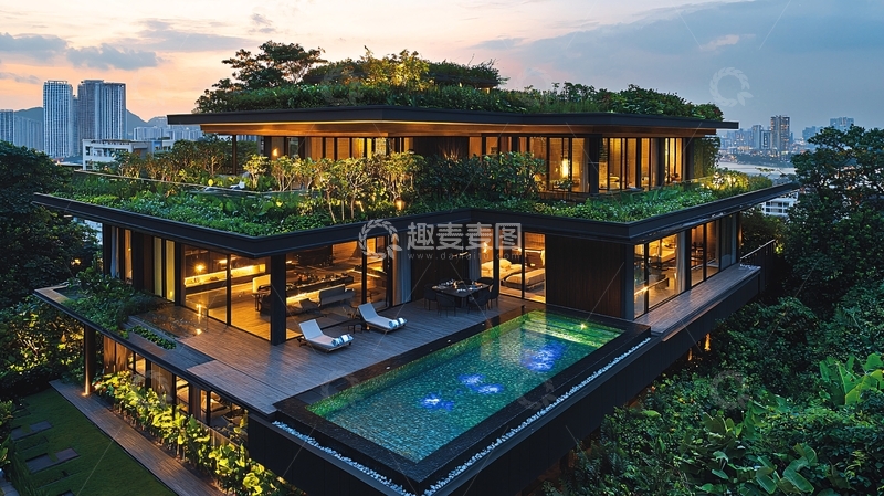 高清大图下载【趣麦麦图】绿色屋顶别墅