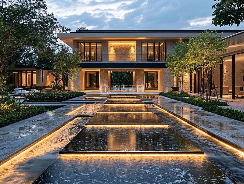 高清大图下载【趣麦麦图】现代简约别墅夜景