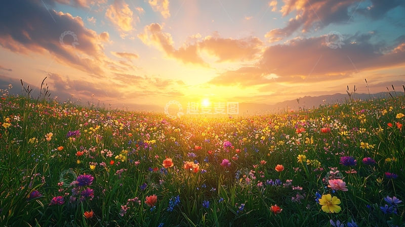 高清大图下载【趣麦麦图】日出花海草原风景