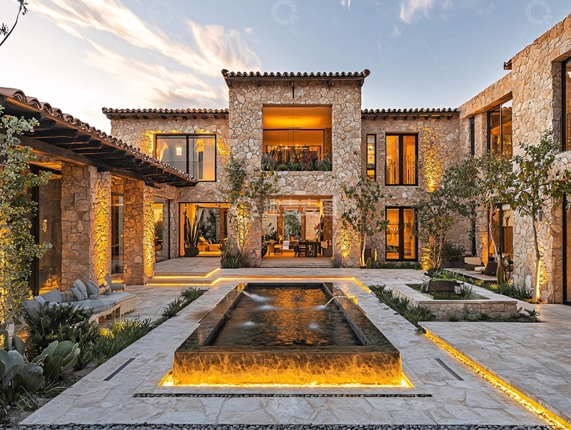 高清大图下载【趣麦麦图】地中海风格别墅夜景