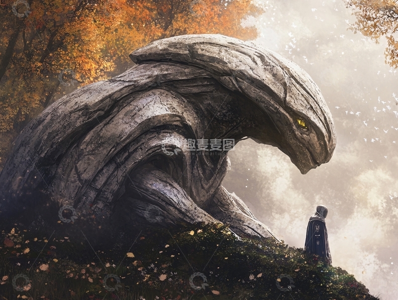 高清大图下载【趣麦麦图】石像巨兽与渺小人