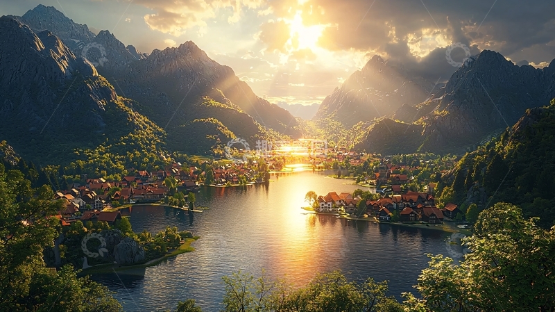 高清大图下载【趣麦麦图】山谷湖泊日出