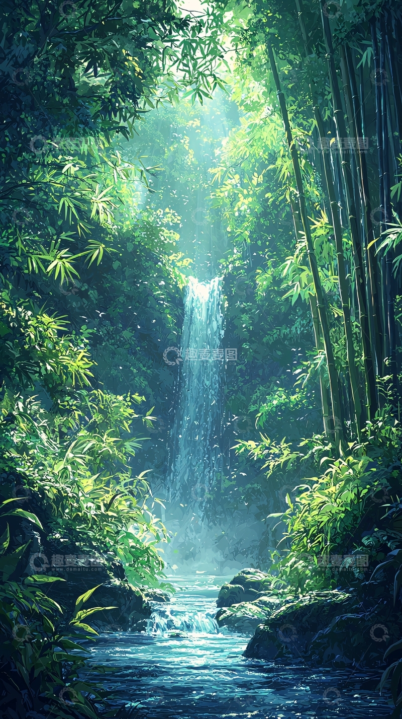 高清大图下载【趣麦麦图】茂密丛林瀑布溪流