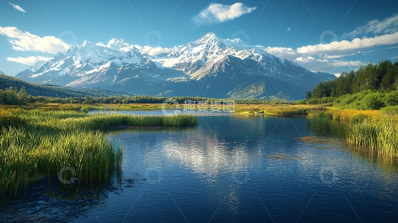 高清大图下载【趣麦麦图】雪山湖泊倒影