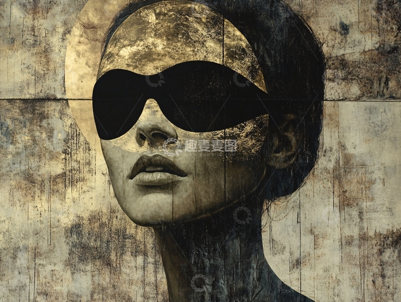 高清大图下载【趣麦麦图】戴墨镜的女子油画