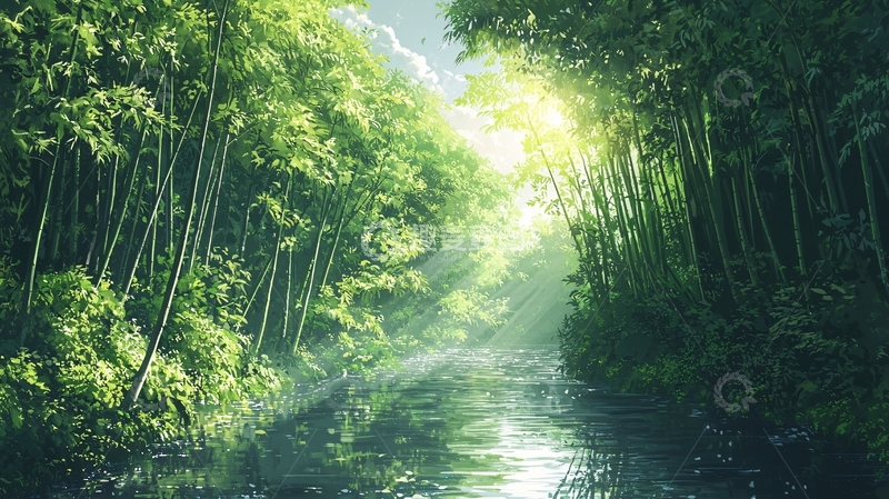 高清大图下载【趣麦麦图】阳光透过竹林