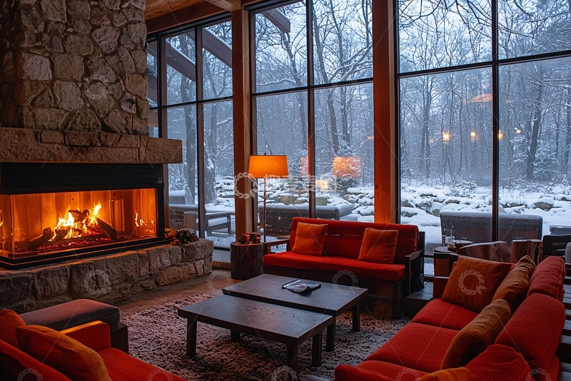 高清大图下载【趣麦麦图】冬日壁炉客厅